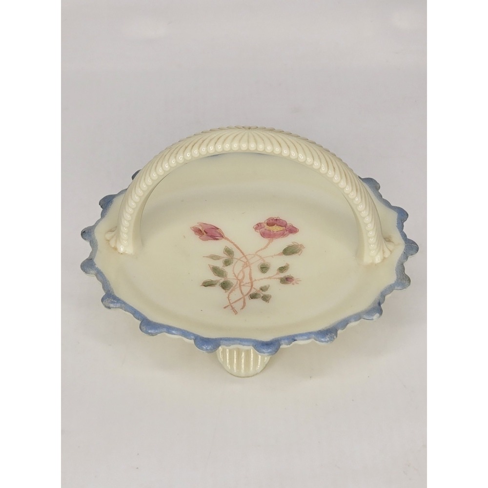Vintage custard milk glass footed Candy Dish 5.5" painted yellow candy dish